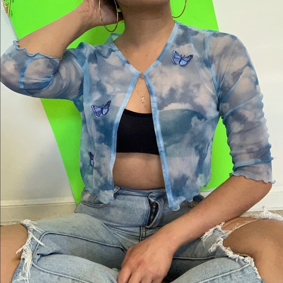 Sweaters - 90’s butterfly sky mesh cardigan ✧